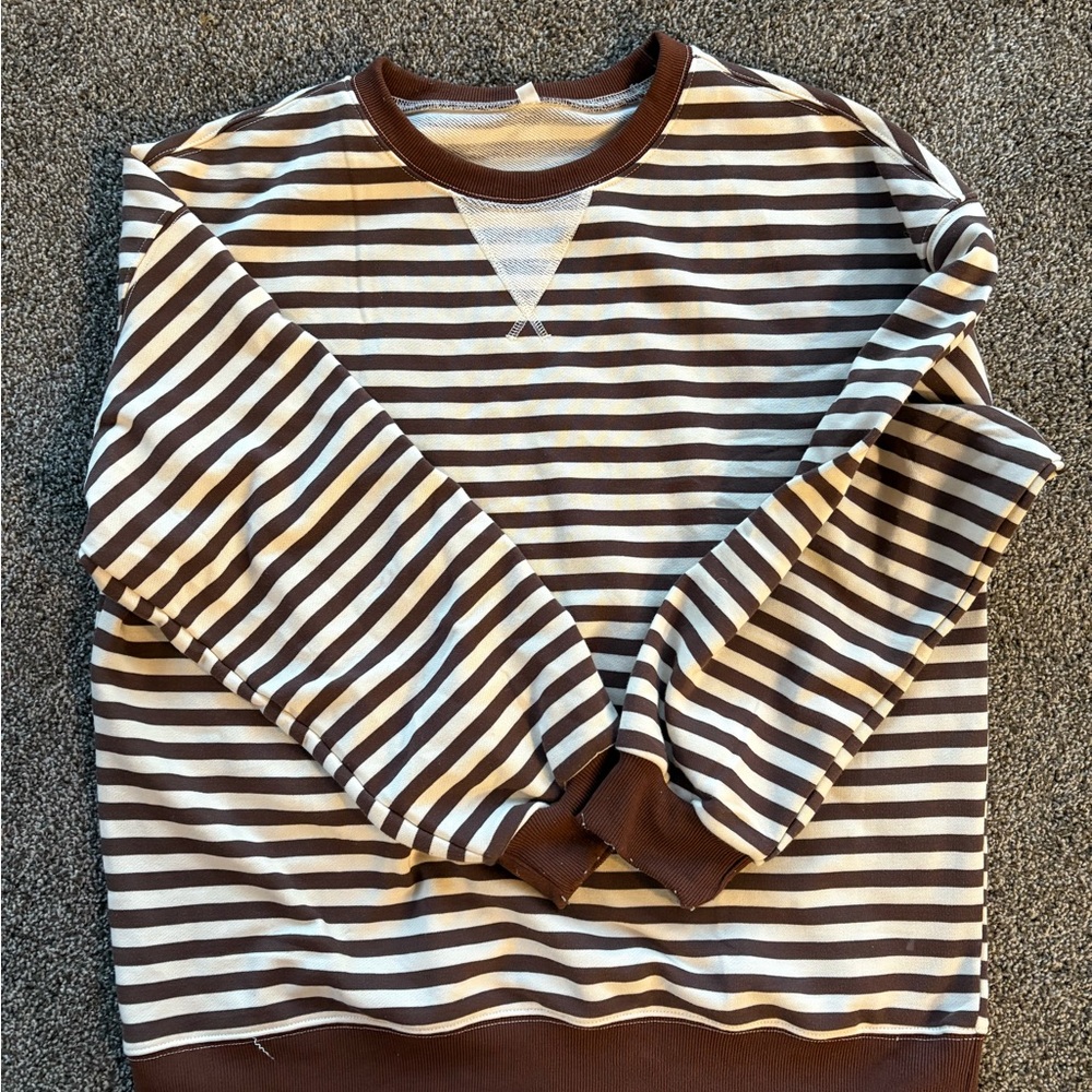 Amazon Essentials Brown and White Striped Sweatshirt